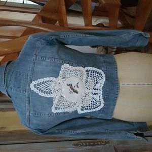 ALTERED Jean jacket refurbished with vintage materials.